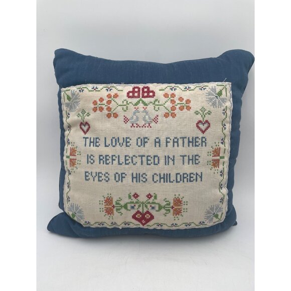 Decorative Throw Pillow With Cross-Stitch Quote "The Love Of A Father" - Picture 3 of 4